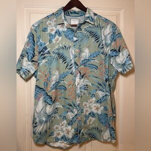 Denim & Flowers Mens Short‎ Sleeve Hawaiian Palm Shirt Size XL Green & Blue.
